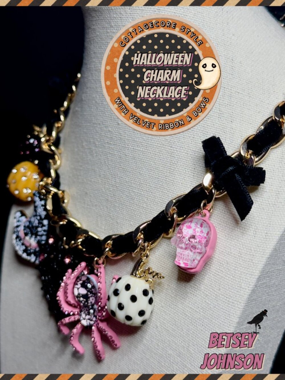 NWT Betsey Johnson Halloween Charm Necklace 2026 Cottagecore Curb Link Chain - Picture 5 of 12